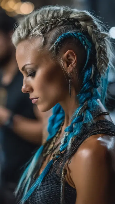 Braided Mohawk - Ash Blonde - Two hair colors split