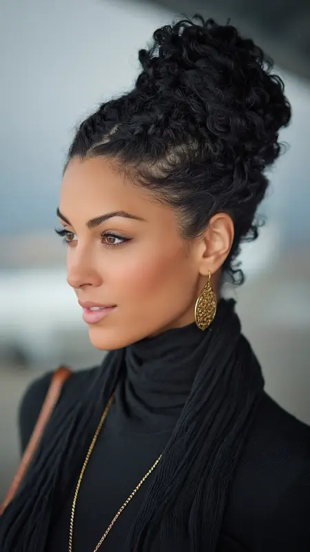 Braided Top Knot - Airport Hairstyles for Curly Hair