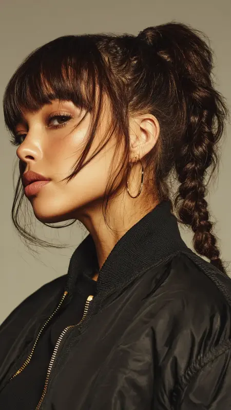 Butterfly Bangs with Braided Ponytail - Butterfly bangs