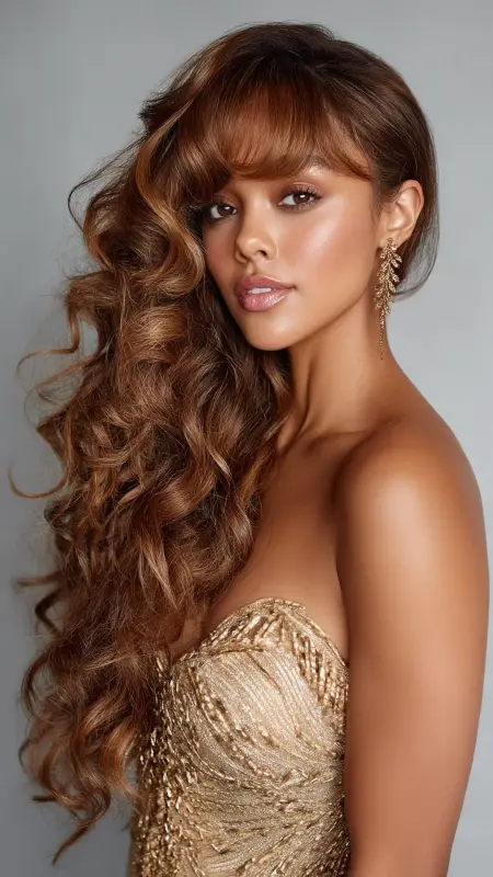 Butterfly Bangs with Glamorous Curls - Butterfly bangs