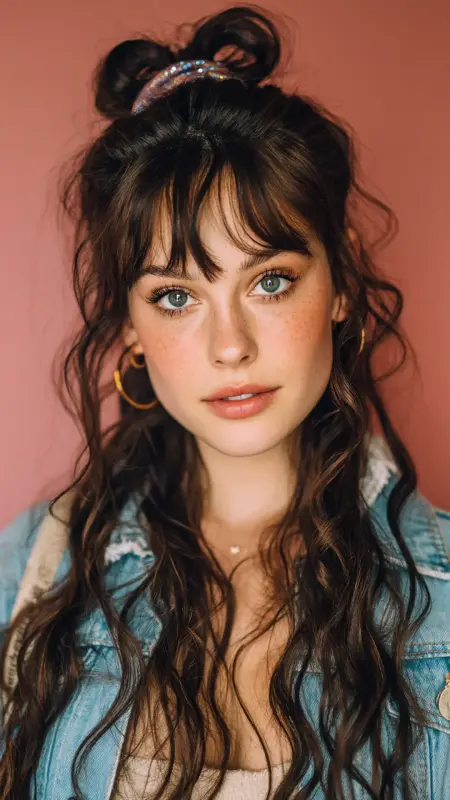 Butterfly Bangs with Half-Up Bun - Butterfly bangs