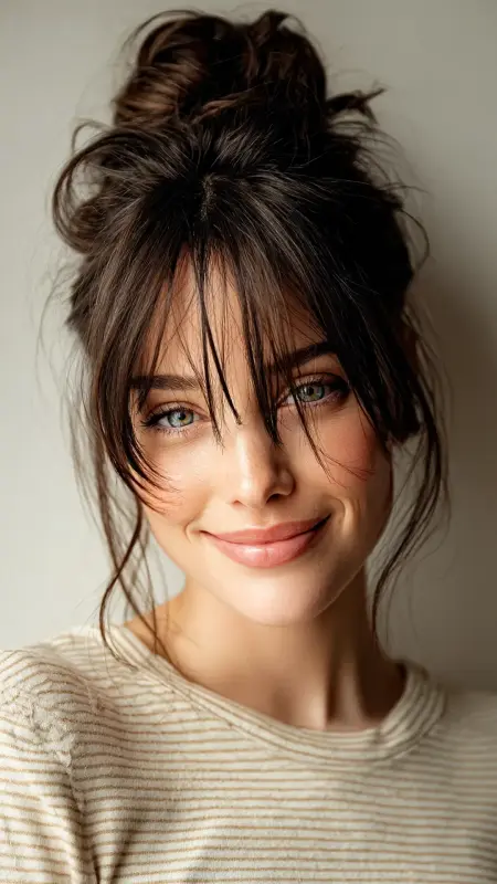Butterfly Bangs with Messy Bun - Butterfly bangs