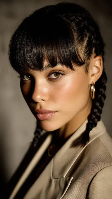 Butterfly Bangs with Sleek Low Braids - Butterfly bangs