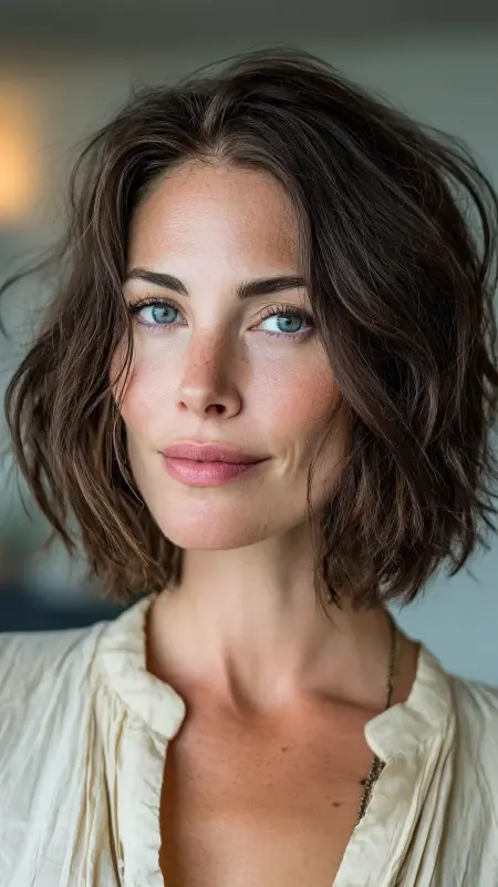 Fluttering Elegance: The Wavy Bob with a Side Swoop - Butterfly Haircut With Side Part