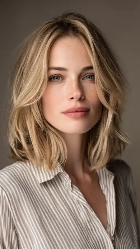 Butterscotch Highlights on Chest-Length Curls - Butterfly Layers