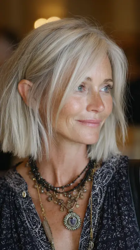 Champagne Babylights on Blunt Lob - Two hair colors split