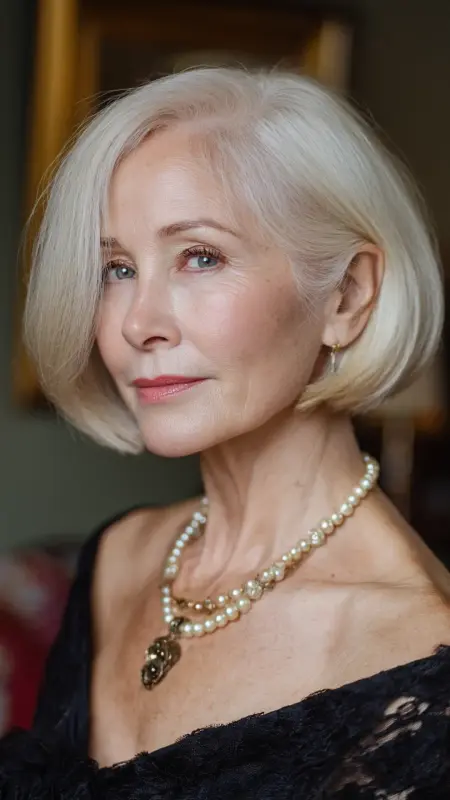 Champagne Blonde Bob with Side Part - hair color ideas for women over 70
