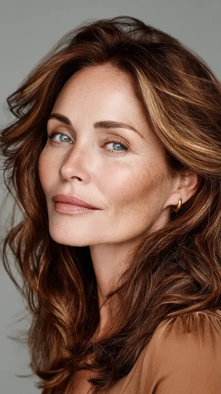 Chestnut Brown with Golden Highlights - Hair color ideas for women over 50