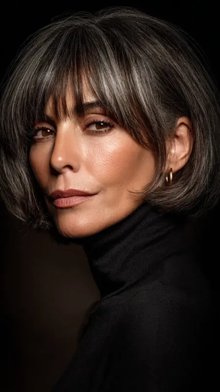 Chic French Bob with Micro Bangs - medium length hair for women over 50