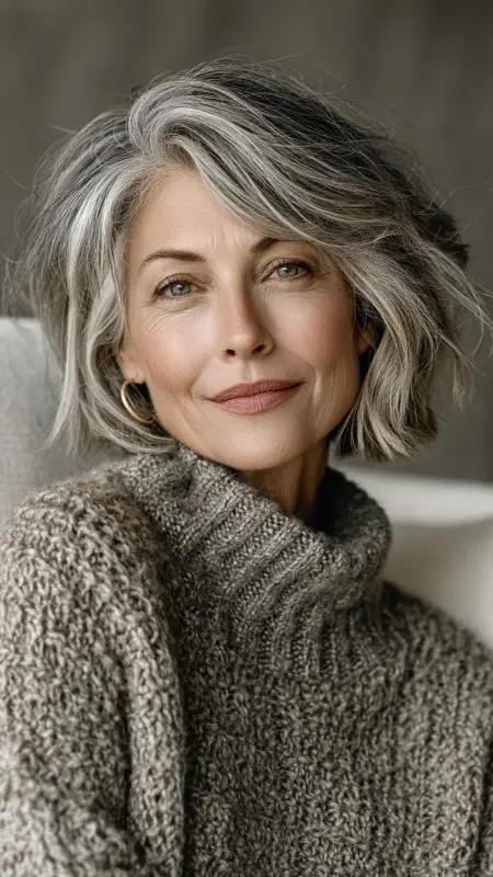 Chic Salt-and-Pepper Blend - Hair color ideas for women over 50