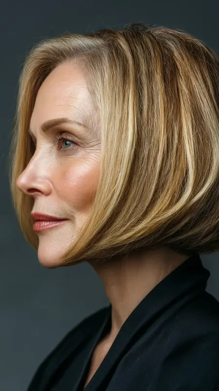Chin-Length Angled Bob - Short Layered Hairstyles For Older Women