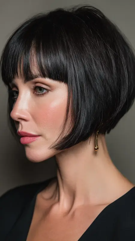 Chin-Length Blunt Bob with Micro Bangs - Haircuts for women over 50 with bangs