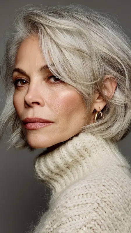 Chin-Length Bob with Side Part - Hairstyles for women over 70 with thinning hair