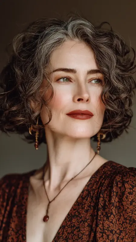 Chin-Length Curly Bob - Haircuts For Women Over 50 With Fine Hair