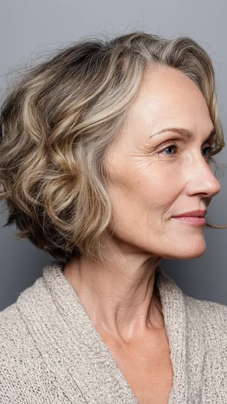 Chin-Length Wavy Bob with Highlights - Hairstyles For Women Over 50 With Thinning Hair