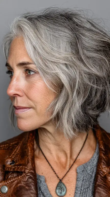 Choppy Bob with Textured Bangs - Shoulder Length Haircuts For Women Over 60