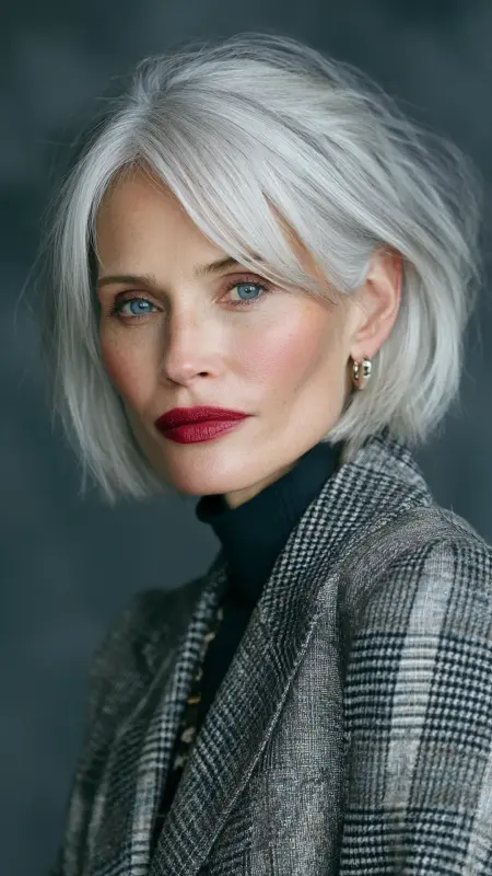 Classic Blunt Cut with Middle Part - Shoulder Length Haircuts For Older Women
