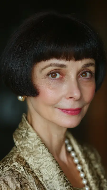 Classic Pageboy with Blunt Bangs - hairstyles for women over 70 with bangs