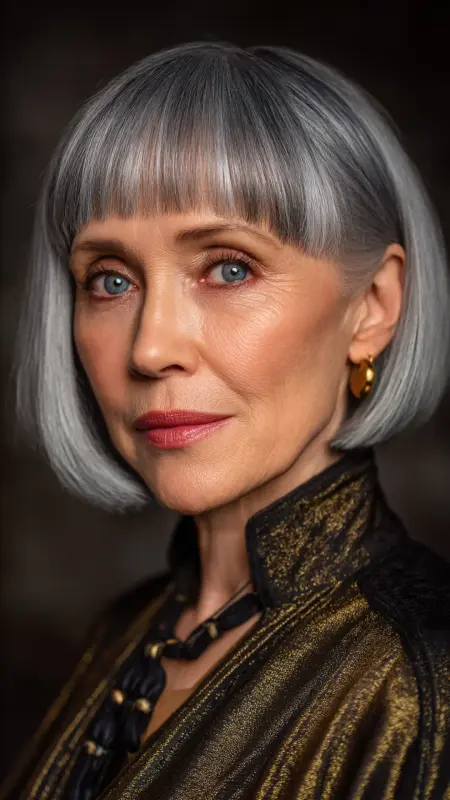Classic Pageboy with Full Bangs - Hairstyles for women over 70 with fine hair