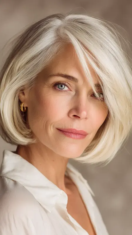 Classic Shoulder-Length Blunt Cut with Sleek Finish - Medium length hair with layers over 60 older women