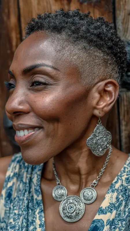 Coarse Pixie Cut With Side Part - Short Haircuts For Black Women Over 50