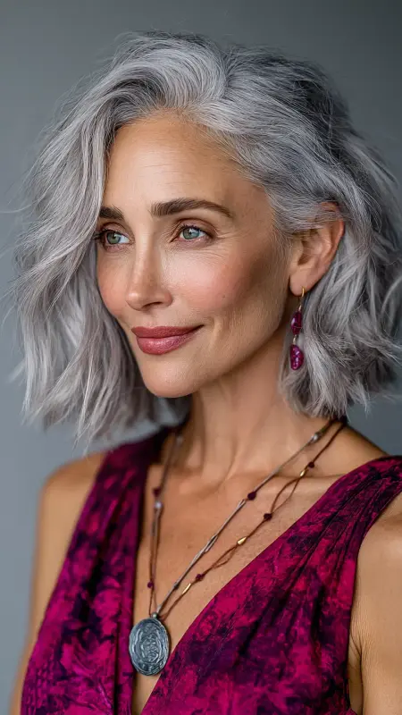 Collarbone Cut with Soft Waves and Balayage - medium length hair for women over 50