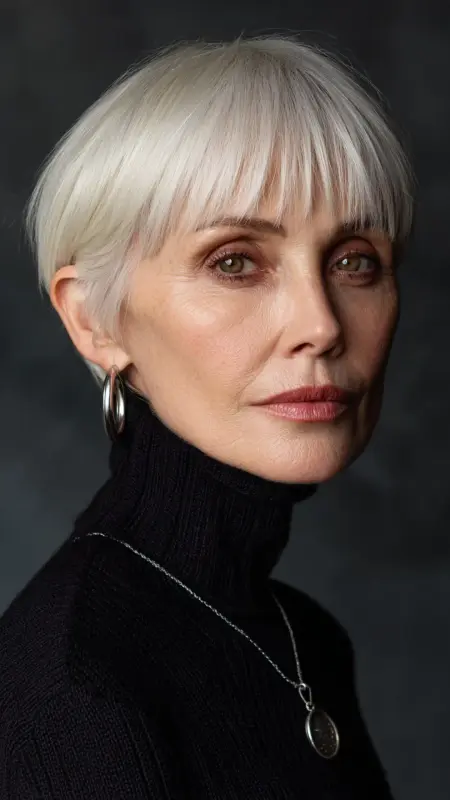 Cropped Cut with Textured Bangs - Pixie Cut Hairstyles For Older Women