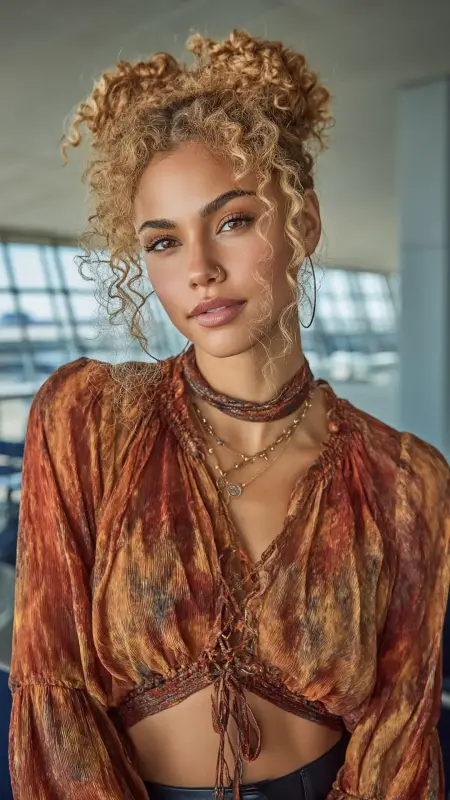 Crown Twist with Loose Curls - Airport Hairstyles for Curly Hair