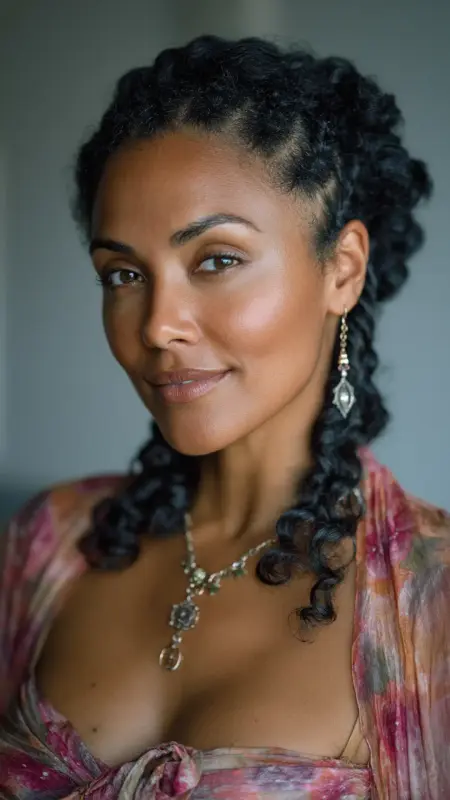 Crown Braid With Loose Waves - Hairstyles For Black Women Over 50
