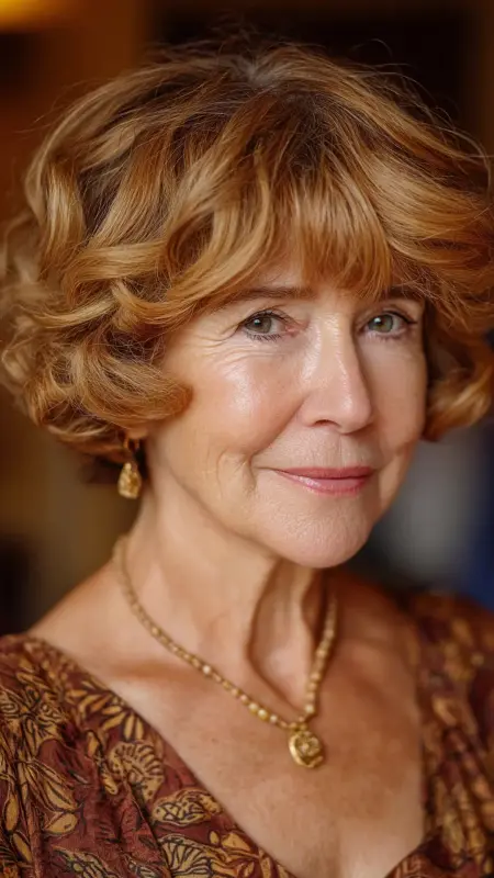 Curled Chin-Length Bob with Blunt Bangs - hairstyles for women over 70 with bangs