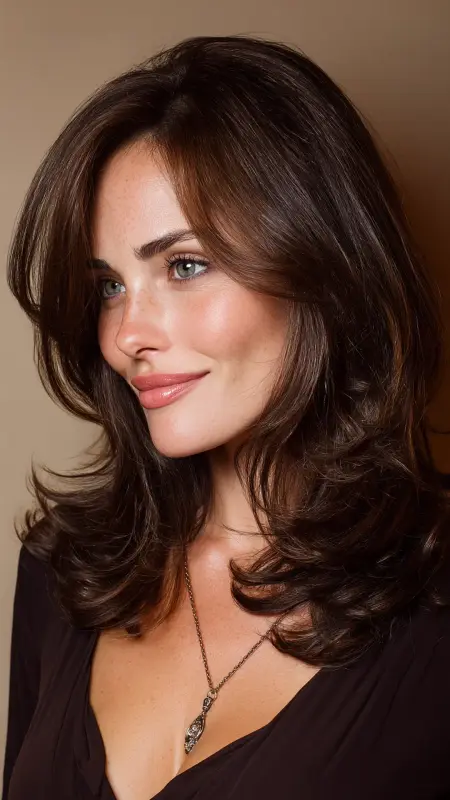 Curled Shoulder-Length Cut with Side Bangs - Shoulder length haircut for round faces