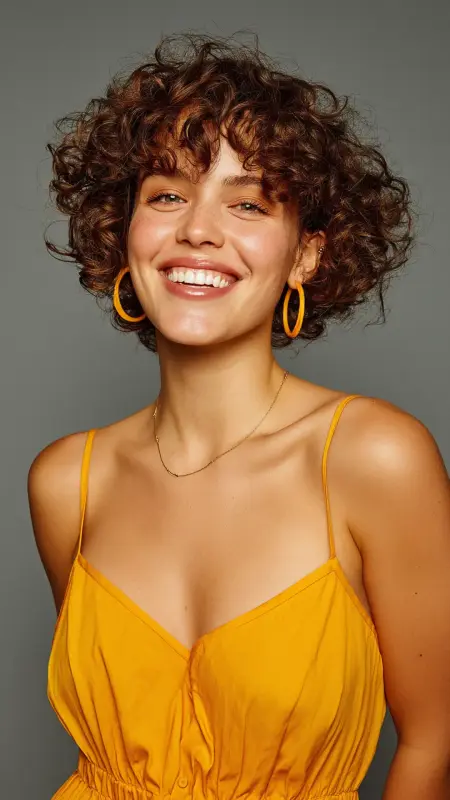 Curly Blowout with Defined Curtain Bangs - Blowout with curtain bangs