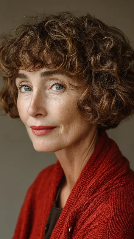 Curly Bob with Blunt Bangs - Haircuts for women over 50 with bangs