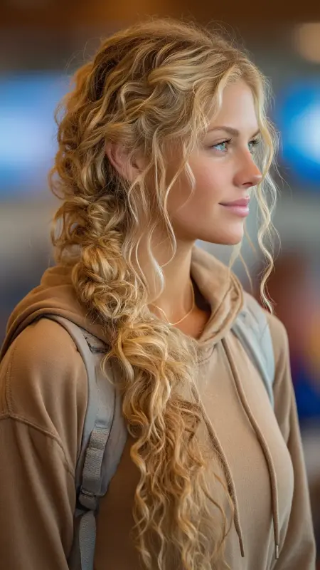 Curly Bubble Braid - Airport Hairstyles for Curly Hair