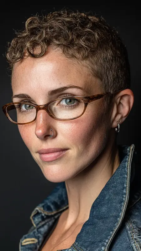 Curly Buzz Cut - short curly hair with glasses