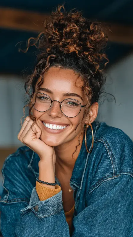 Curly Half-Up Bun - short curly hair with glasses