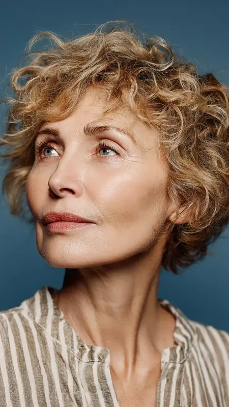 Curly Layered Cut with Curtain Bangs - Hairstyles For Women Over 60 With Curly Hair