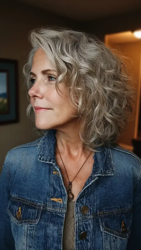 Curly Lob with Side Part - Shoulder Length Hairstyles For Women Over 60