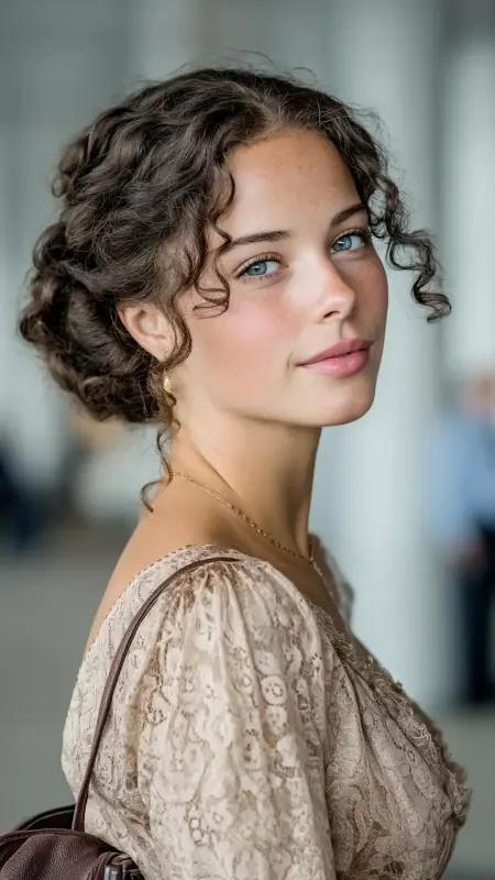 Curly Low Side Bun - Airport Hairstyles for Curly Hair