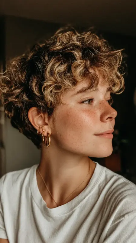 Curly Pixie with Shadow Roots - Short pixie haircuts for curly hair