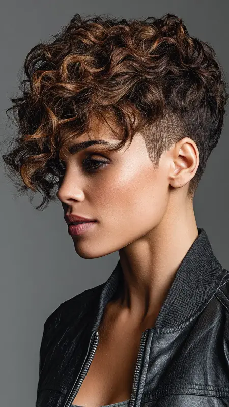 Curly Pixie with Temple Fade - Short pixie haircuts for curly hair
