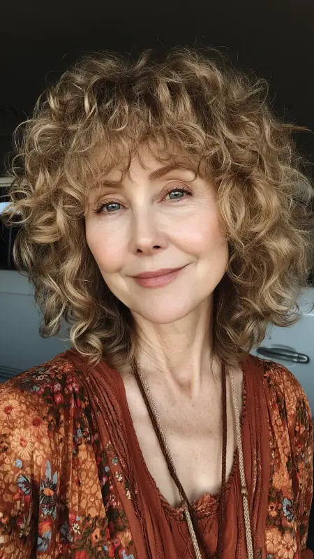 Curly Shoulder-Length Cut with Bangs - Shoulder Length Hairstyles For Women Over 60