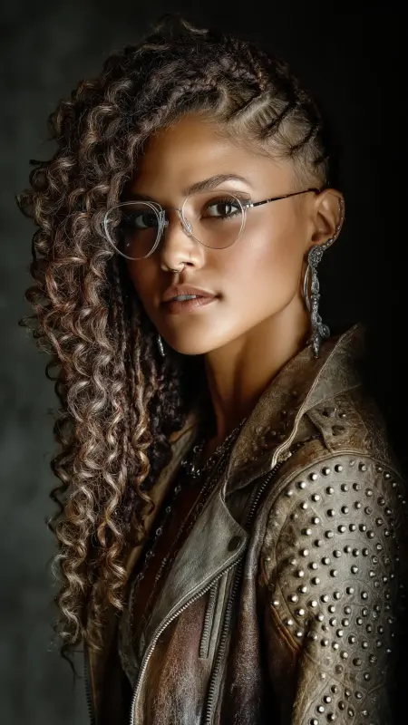 Curly Side Braid with Tapered Sides - short curly hair with glasses
