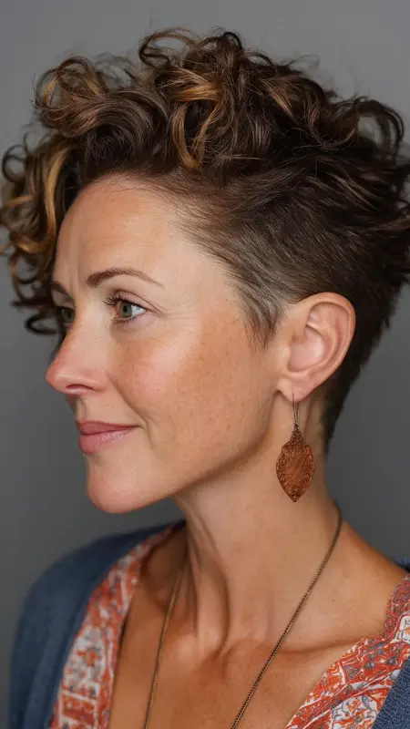 Curly Undercut Pixie - Undercut pixie haircut for older women