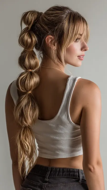 Curtain Bangs with Bubble Braid - long curtain bangs round face