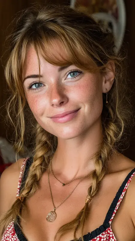 Curtain Bangs with Side Braid - long curtain bangs round face