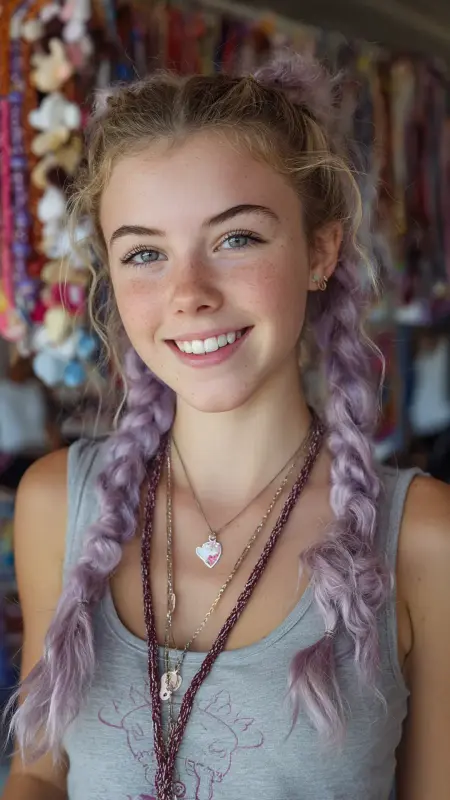 Dark Rooted Lilac Braided Pigtails - Hair color ideas for school