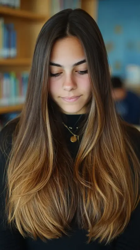 Deep Chestnut Blend with Light Brown Ends - Hair color ideas for school