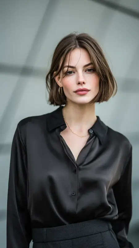 Dimensional Ash Brunette - Sleek Long Bob - Old money hair color