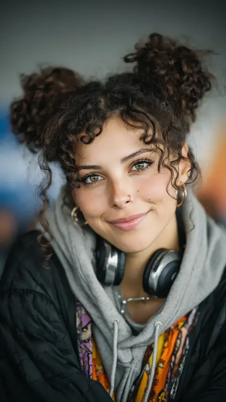 Double Curly Buns - Airport Hairstyles for Curly Hair